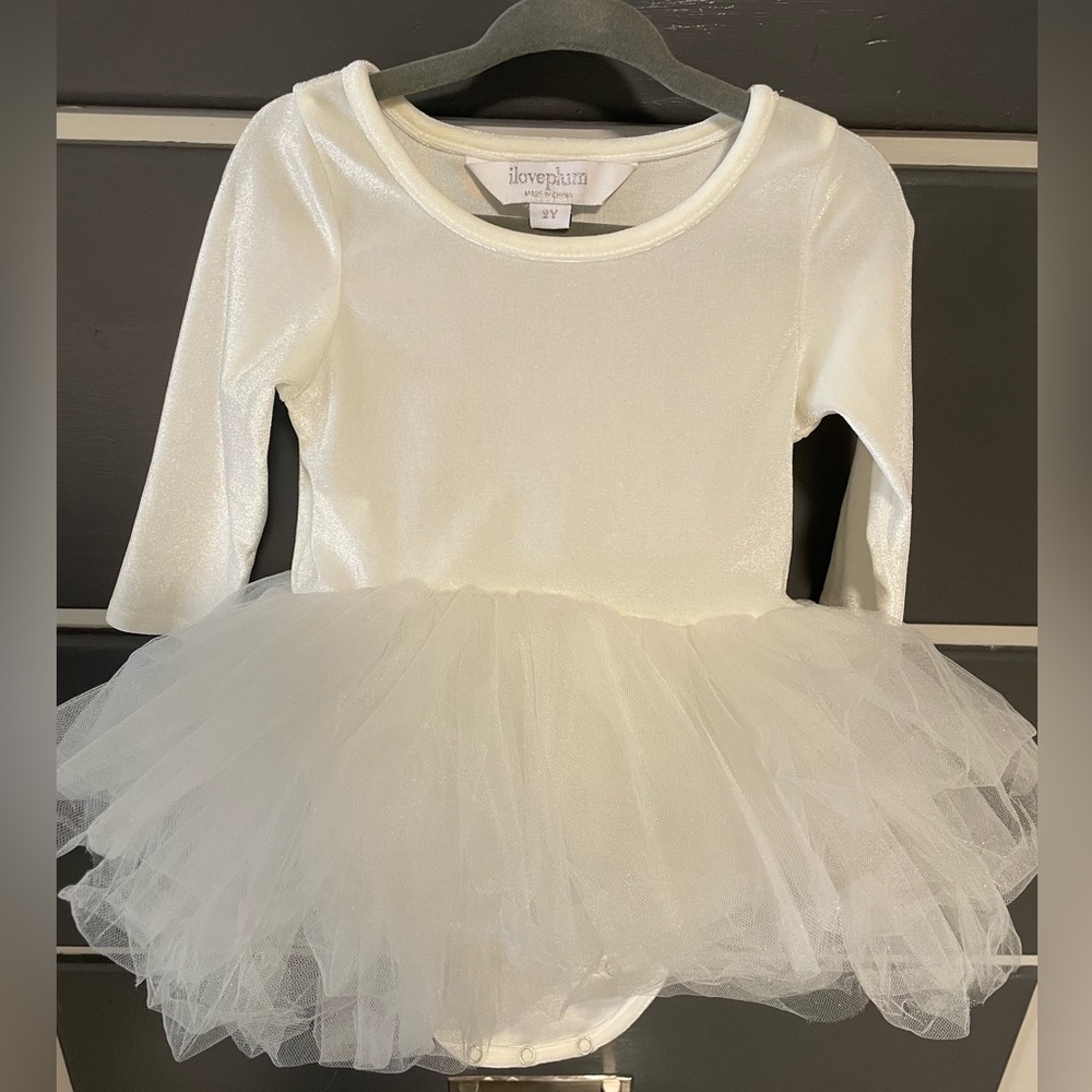 LIKE NEW, worn twice ILOVEPLUM B.F.F. TUTU DRESS size 2Y in color Pearl Ivory.